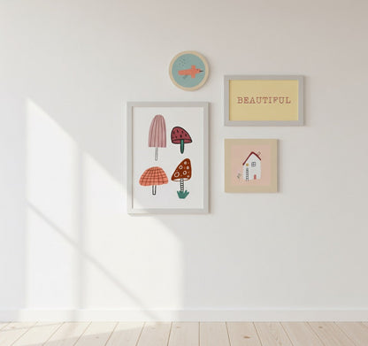 Composição de Quadros e Bastidor Tema Casinha