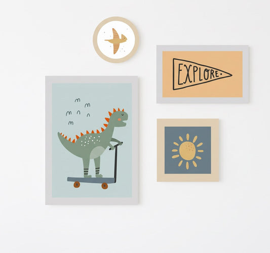 Composição de Quadros e Bastidor Tema Dinossauro