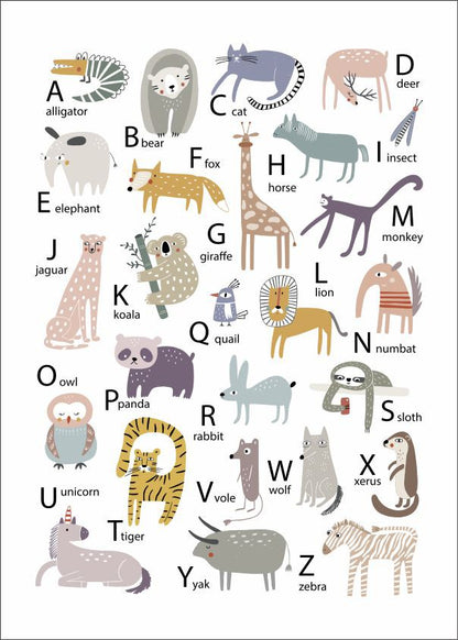 Quadro Infantil Alfabeto com animais