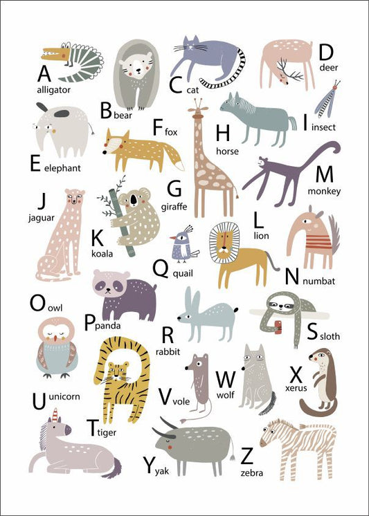 Quadro Infantil Alfabeto com animais