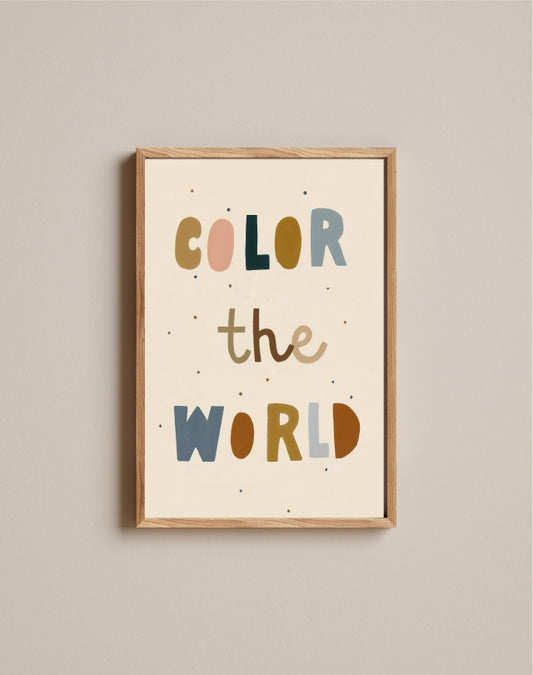 Quadro Aquarelado Frase Color the World