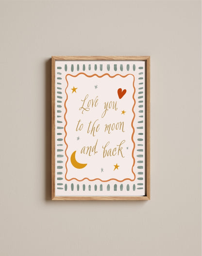 Quadro Aquarelado Frase Love you to the Moon and Back