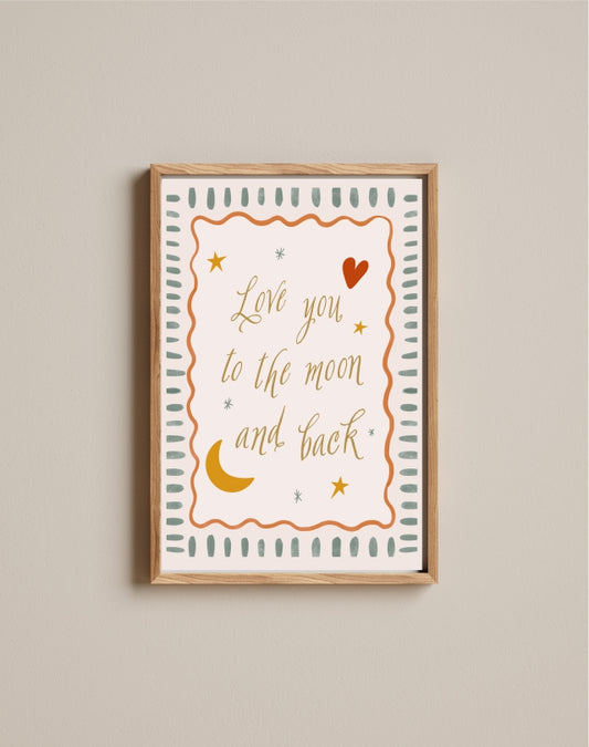 Quadro Aquarelado Frase Love you to the Moon and Back