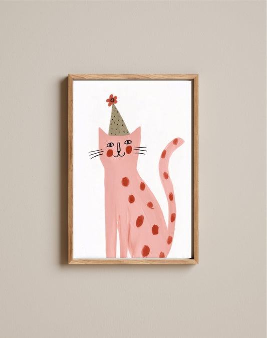 Quadro Aquarelado Gato Rosa