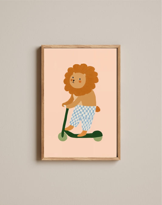 Quadro Aquarelado Leão no Patinete