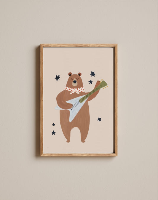 Quadro Aquarelado Urso Musical